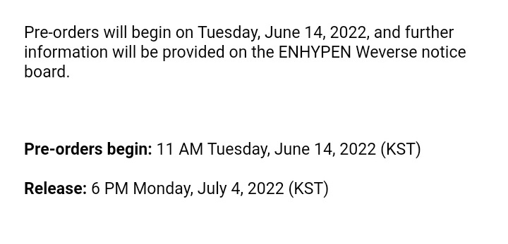 ENHYPENLatino's tweet photo. ¡ENGENE! Hoy comenzará la pre-venta del tercer mini álbum de ENHYPEN, MANIFESTO:DAY 1 🔥

🗓️13 de junio 
08PM: 🇬🇹🇸🇻🇳🇮🇭🇳🇨🇷
09PM: 🇲🇽🇵🇪🇨🇴🇪🇨🇵🇦
10PM: 🇧🇴🇻🇪🇩🇴🇨🇺🇵🇷🇵🇾🇨🇱
11PM: 🇺🇾🇦🇷🇧🇷
🗓️14 de junio 
04AM: 🇪🇸

@ENHYPEN_members @ENHYPEN #ENHYPEN #엔하이픈 #MANIFESTO_DAY1 https://t.co/3gAdfcUEEn