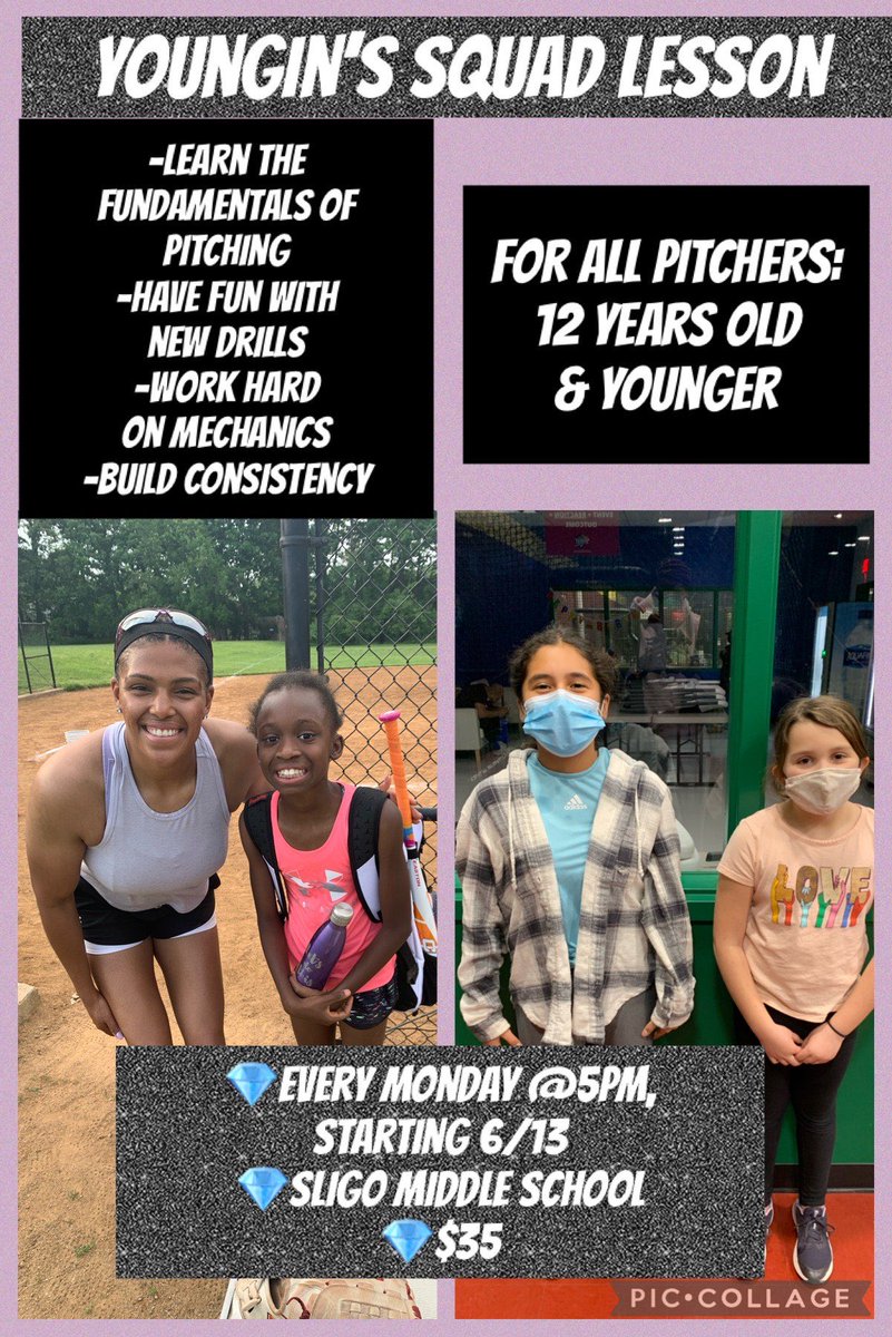 MCLLofMD's tweet photo. Join Courtney Wyche, pitcher for the @UofMaryland softball team, for small-group clinics open to all 12 &amp; under. 
One hour of fundamentals, new drills, and lots of fun learning! 
Learn more and register here: https://t.co/A9ppK2ngle https://t.co/Gu7bUDPcrY