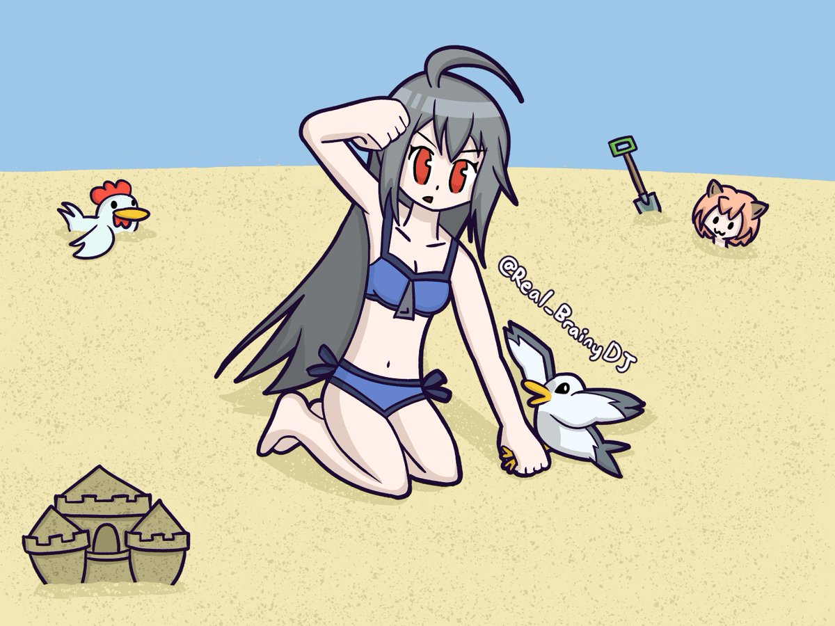 Real_BrainyDJ's tweet photo. Swimsuit Suguri punching a seagull while Chicken and QP watch
#100oj #100orangejuice #100orange #suguri #qpshooting #qp https://t.co/P4RFfuMb2D