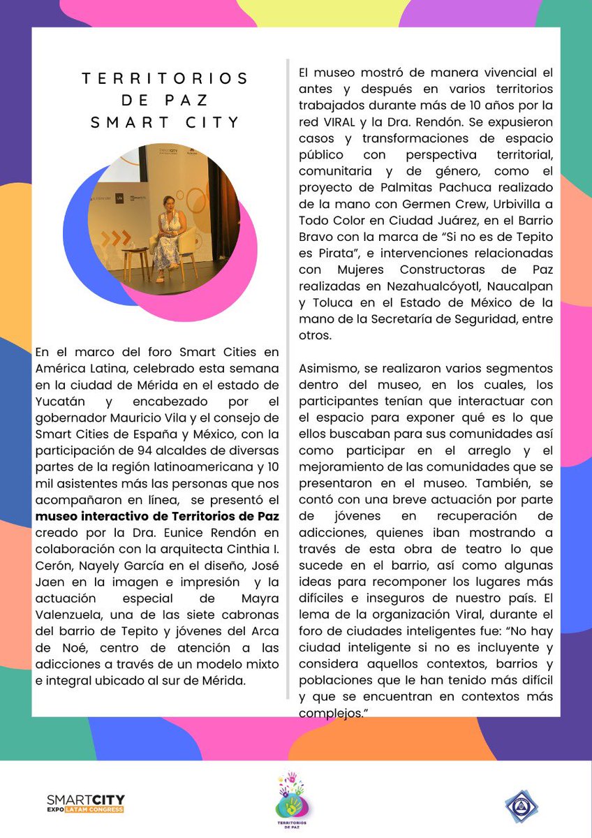 VIRAL_MX's tweet photo. Las ciudades deben considerar estrategias transversales e integrales para alcanzar la equidad social, ser cada vez más proactivos y resilientes con mejor calidad de vida. #SmartCities @SmartCityLATAM @EuniceRendon #MuseoInteractivo #TerritoriosdePaz https://t.co/TmOxMSZpuj