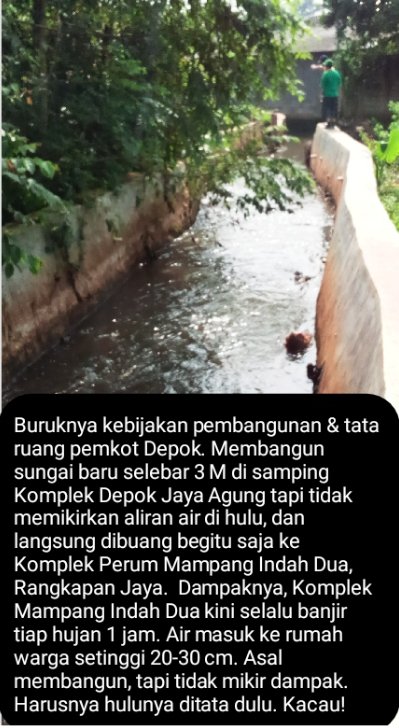 NartoEgi's tweet photo. Komplek mampang indah 2 jadi penampungan air.. bangun turap kali diarahin ke rumah komplek.. akibatnya air meluap tiap hujan... banjir banjirrr

@pemkotdepok 
@IdrisAbdulSomad https://t.co/oAy6Q7I7xK
