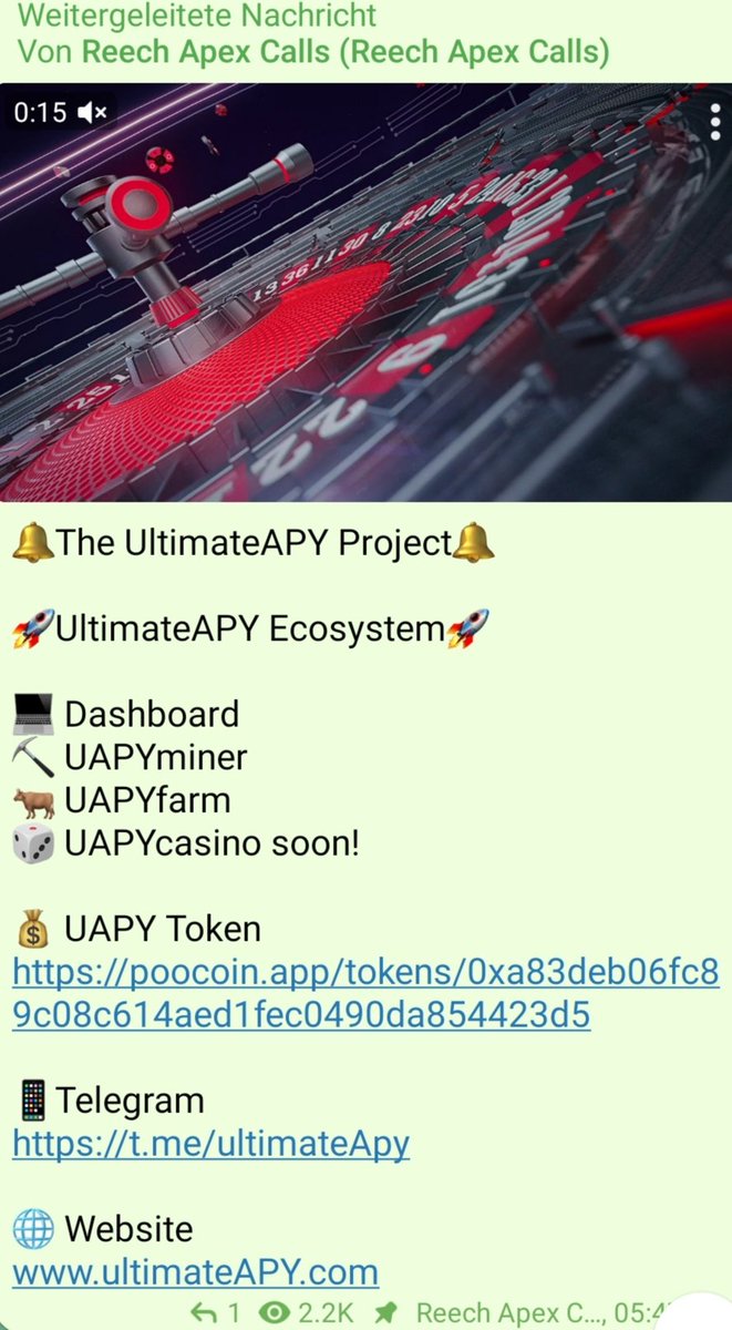 ultimateapy's tweet photo. @ultimateapy 
Telegram Call's 🚀🚀🚀

🔥 UltimateAPY Ecosystem:

💰 UAPY Token live
💻 Dashboard live
🐂 UAPY Farm live
 ⛏ UAPY Miner live
🔥6 Mill Token burned

🎲 UAPY Casino live soon💰🔥

📱 Telegram
https://t.co/nzN63Ic2f2

🌐 Website
https://t.co/JSwSlv9FJe https://t.co/drw8aThwCq