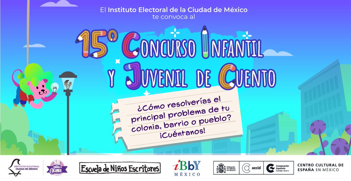 15° Concurso Infantil y Juvenil de Cuento
iecm.mx/15-concurso-in…
#IECM #cuentoinfantil #cuentojuvenil #concursopublico