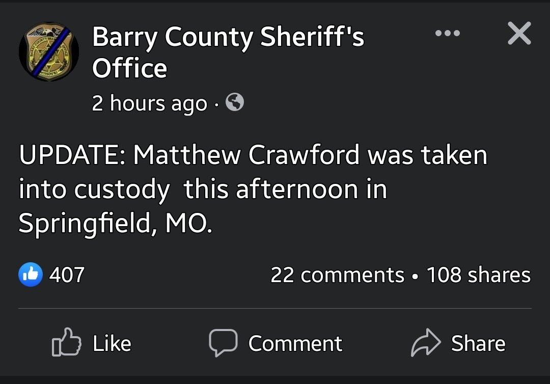 DarknessExposed's tweet photo. 💥💥 CAPTURED 💥💥

One more to go! 
#EscapedInmate #MatthewCrawford #LanceStephens #WANTED #ManHunt https://t.co/k1afPrlaHG