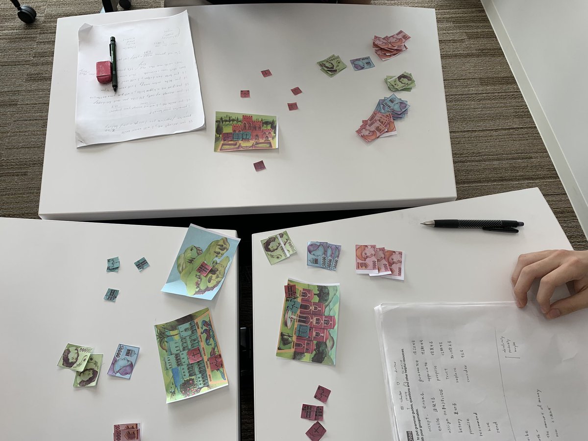 cheapshot's tweet photo. Today we used a print and play version of the #boardgame Intrigue to think about markets and practice English language skills (negotiation, if statement, etc.)
🌈 There are ways to bring games into class!
🌈 Not everything needs to be digital!
#GBL #LLPJournal #ludic https://t.co/g1spYDwLeJ