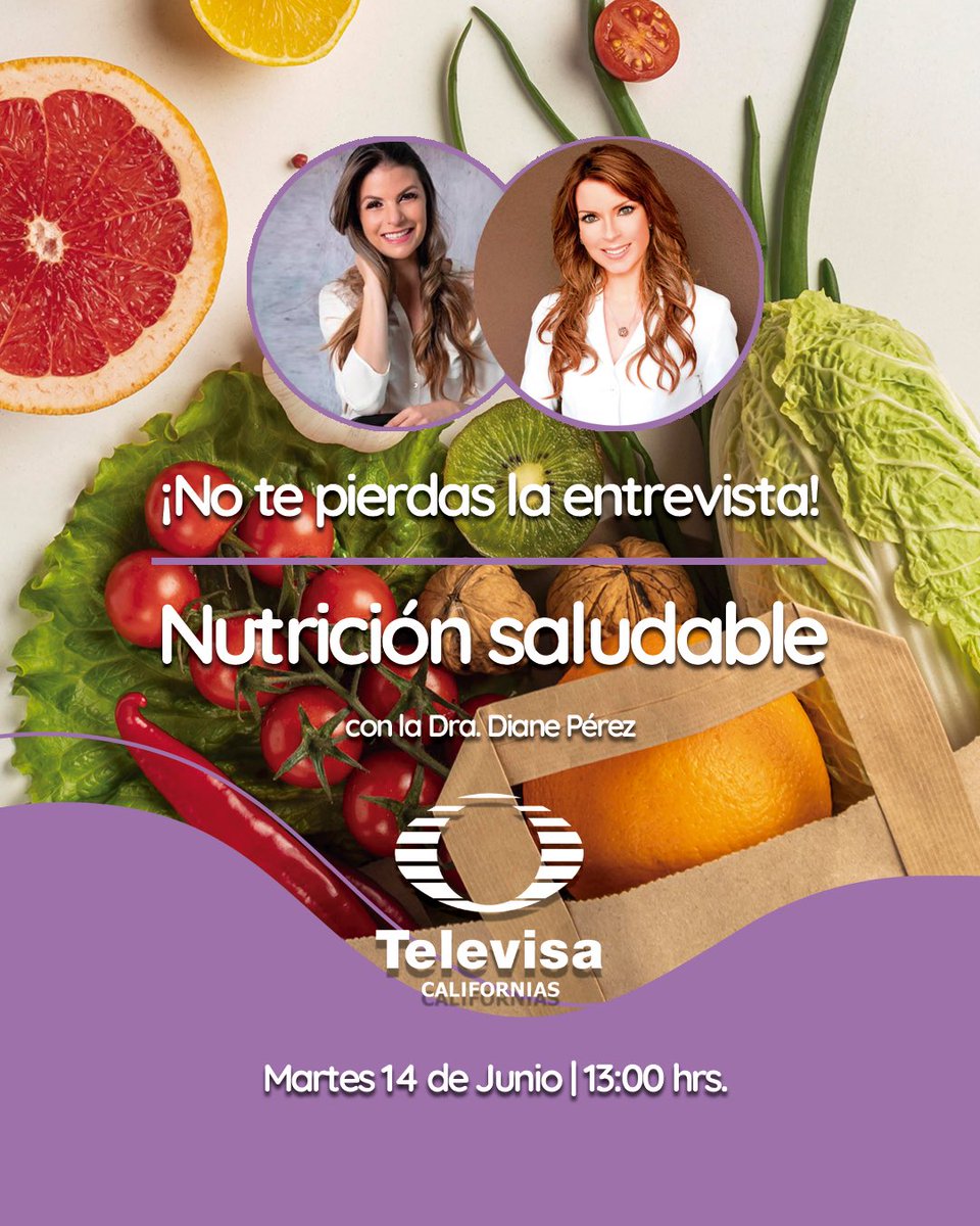 NutEstherSchiff's tweet photo. ¡Nos vemos mañana por @TelevisaCalif ! 🎥 Donde platicaremos Cuida tu Salud con @DraDianePerez sobre la “Nutrición saludable” 🍐 a las 13:00 hrs. Disfruta del programa en vivo aquí 👉🏻 https://t.co/ECPfC2lAUZ https://t.co/5Mj0qdU4FP
