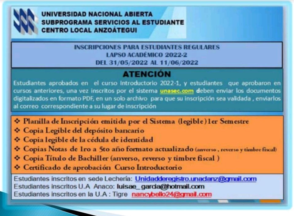 unaanzoategui's tweet photo. Pròrroga Estudios Regulares Pregrado Lapso 2022-2, hasta el 18-06-2022 https://t.co/K7fUjJEaiF
