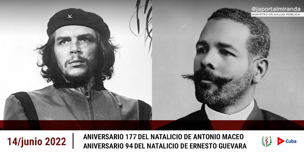 cubacooperaven's tweet photo. 14 de junio, Aniversario 177 del natalicio de Antonio Maceo y el Aniversario 94 del natalicio de Ernesto Che Guevara.

#CubaPorLaVida #Cuba #CubaViveEnSuHistoria #CubaCoopera https://t.co/FHplXYzHOe