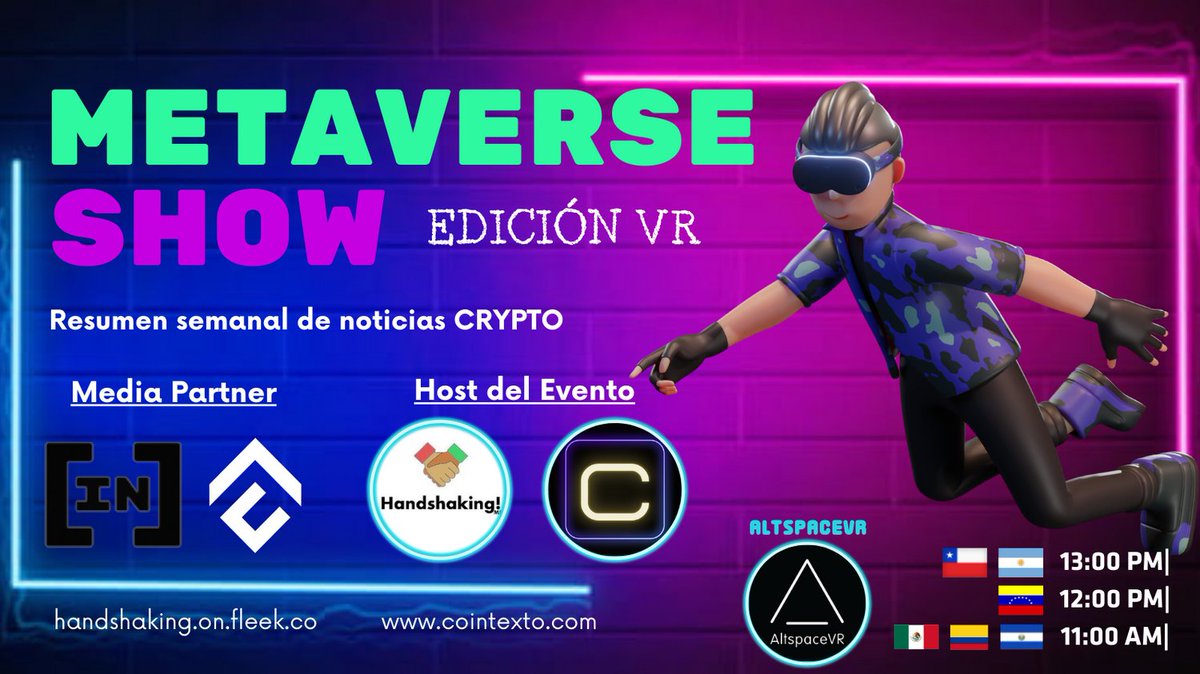 CoinTexto's tweet photo. El día de mañana nos reunimos en el #Metaverso de Altspace. Ingresa a https://t.co/tFrEl4y0cy da click al botón rojo para obtener toda la información de como descargarlo, crear tu cuenta, tu avatar y con el código "PWT882" Podras ingresar al evento. https://t.co/H358uzPXNe