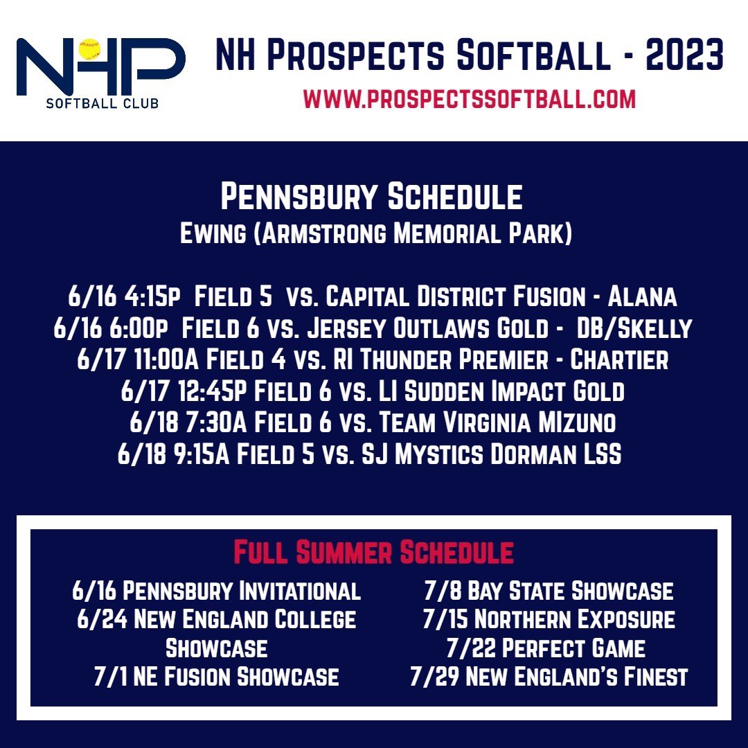 Maddie Schoenenberger (@maddie9212005) on Twitter photo Schedule for this upcoming weekend and the rest of the summer. So excited to finally get started! <a href="/ProspectsSC/">NHP Softball</a> Schedule for this upcoming weekend and the rest of the summer. So excited to finally get started! <a href="/ProspectsSC/">NHP Softball</a>