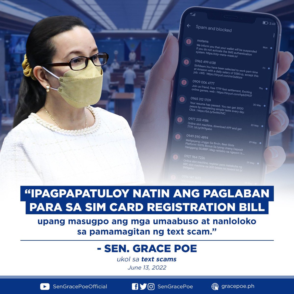 SenGracePOE's tweet photo. Panahon na para mapigilan ng tuluyan ang mga scammer na ito. Yes to SIM card registration! https://t.co/GywOp9Mb5k