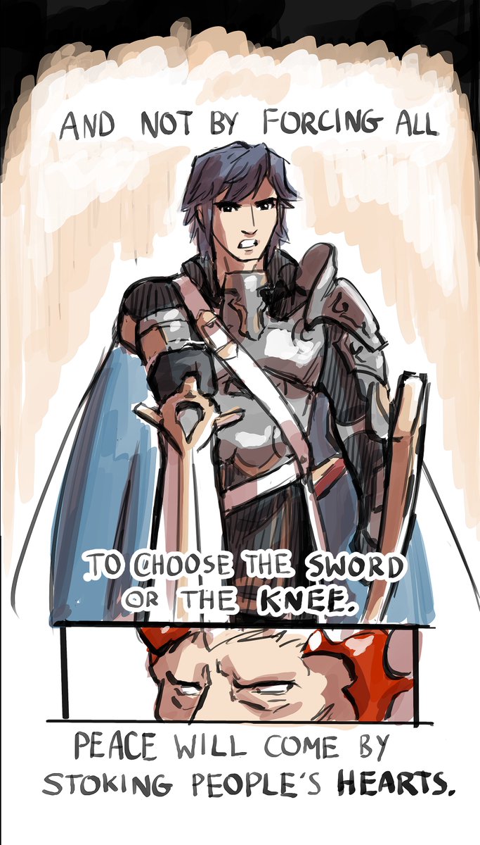 chynandri's tweet photo. i think about this moment a lot. the convo they have if you use Chrom to attack Walhart in chapter 20 (titled ‘the sword or the knee’) is one of Chrom’s most iconic moments imo https://t.co/Rur58Lr1PJ