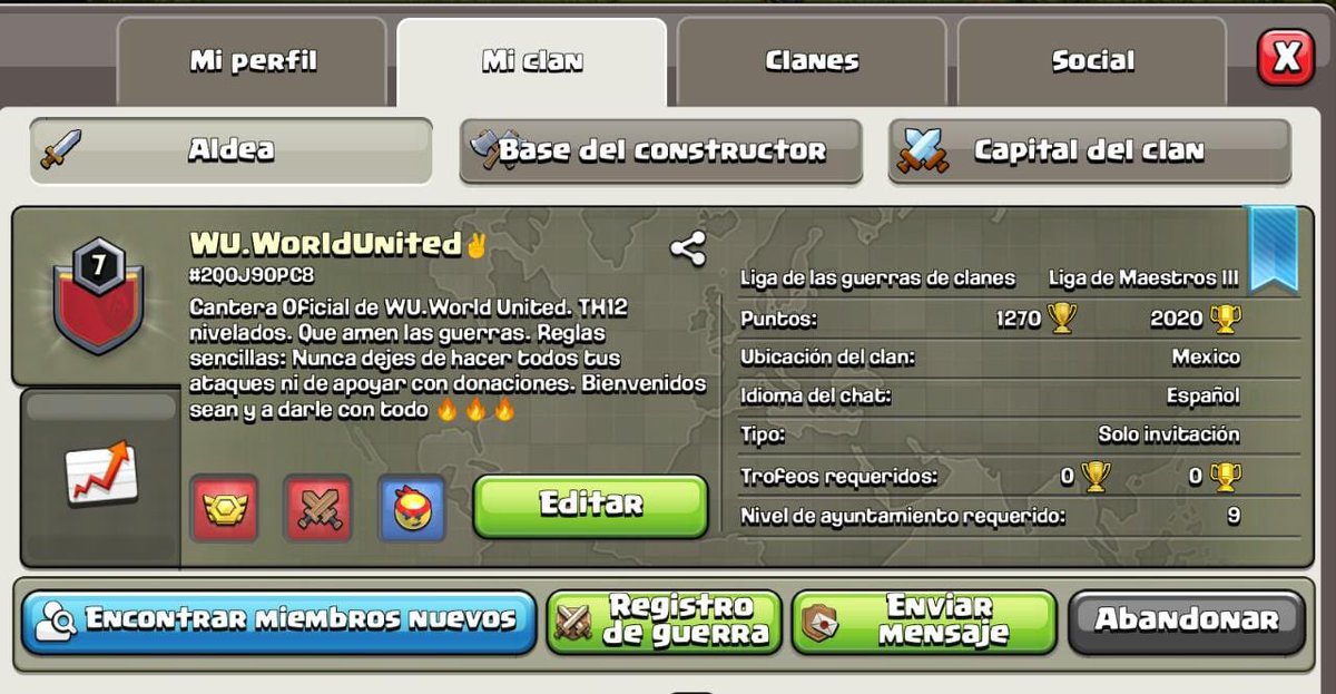 🚨 RECLUTAMOS 🚨

Cantera de WU. World United en reactivación! 

Reclutamos desde TH9. 

🔥 Nivelados. 
🔥 Que sean activos. 
🔥 Que hagan sus asaltos de la capital.
🔥 Que hagan los juegos del clan.
🔥 Apoyen en todo.
Fuegooo🤟🏼🔥