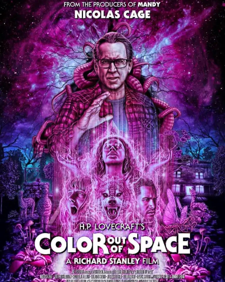 PCFpodcast's tweet photo. Massacre Monday: The Color out of Space- After a meteorite lands in the front yard of their farm, the Gardner family find themselves battling a mutant extraterrestrial organism transforming their quiet rural life into a technicolor nightmare.
#nickcage #horror #hplovecraft https://t.co/CMcttUZJAi