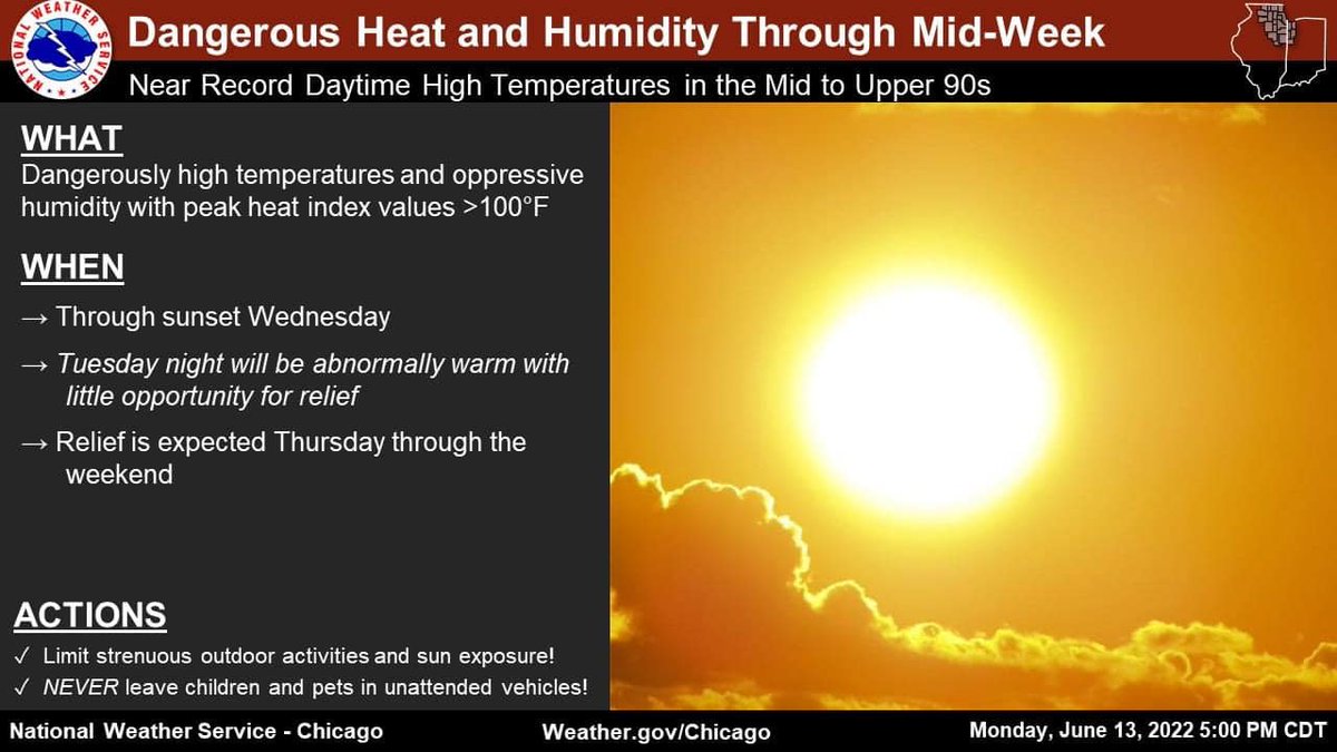 rtbarnett's tweet photo. The NWS says dangerous heat &amp; humidity will continue through midweek with heat index values over 100°. Heat-related illnesses may develop in less than 30min after strenuous outdoor activity. 
Keep an eye on neighbors and pets-check on anyone that might be struggling/risk.
#lovedg https://t.co/LxAs88Vtf0