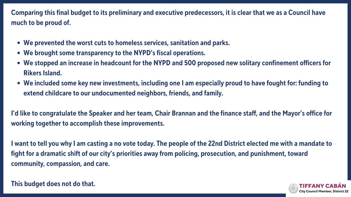 Part 1 of CM Cabán’s statement explaining her No vote on the FY2023 budget