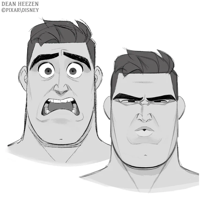 Once we were beginning to hone in on features that felt right for Buzz, I started doing some expressions for him.

My director, Angus and I wanted to explore in animation where to emphasize the kinesiology of stress; in the neck, cheeks eyes and brows.
#Lightyear
#characterdesign 