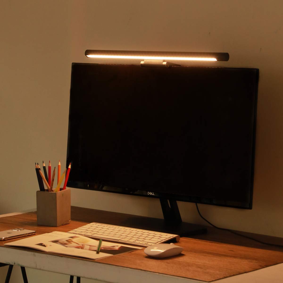 jadedgrad's tweet photo. I get pretty bad eye strain from looking at a screen all day - I have blue-light glasses but they only help a bit

BUT today I got a monitor light bar (like the picture) and holy shit wow it really works my eyes no longer hurt while I'm working this is the best day ever https://t.co/ZGz2qTqOHn
