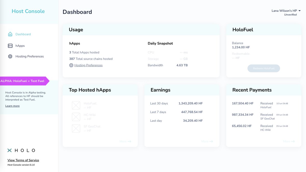 Host konsoluna Holofuel datalarini gosterme ozelligi eklenmis. 

Fiyatmis, tokenmis hic onemli degil. Gelistirmeler her daim devam eder bu projede..