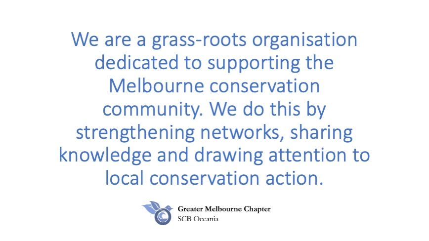 MelbourneSCB's tweet photo. 1/5
We would like to take this opportunity to thank you for supporting the Greater Melbourne Chapter for the Society Conservation Biology. Over the past years the committee has had an incredibly rewarding time uniting the conservation community. https://t.co/3R8bOiBU8A