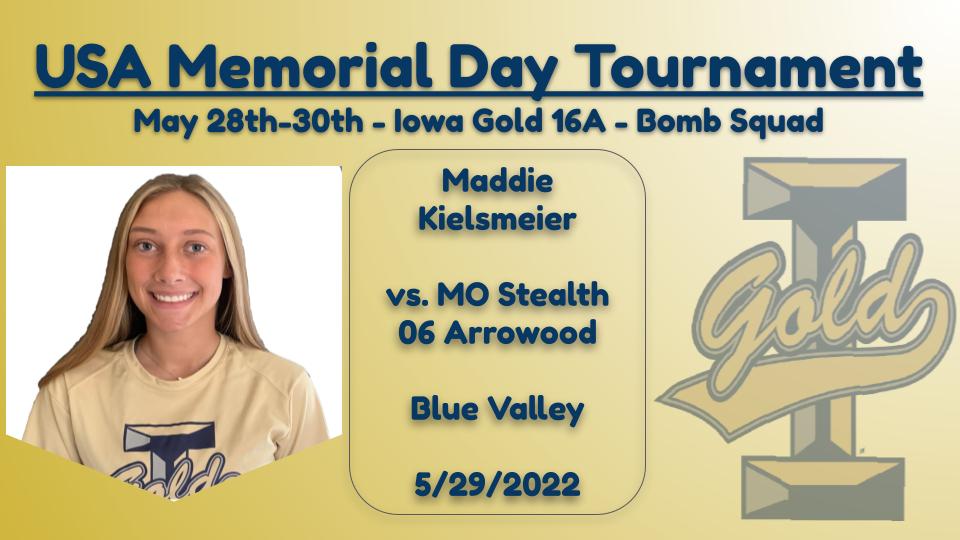Catching up on recognition of our recent tournament leaders...<a href="/Iowa_Gold/">Iowa Gold</a> 16A USA Softball Memorial Day Tournament BOMB SQUAD from May 28th-30th, 2022.