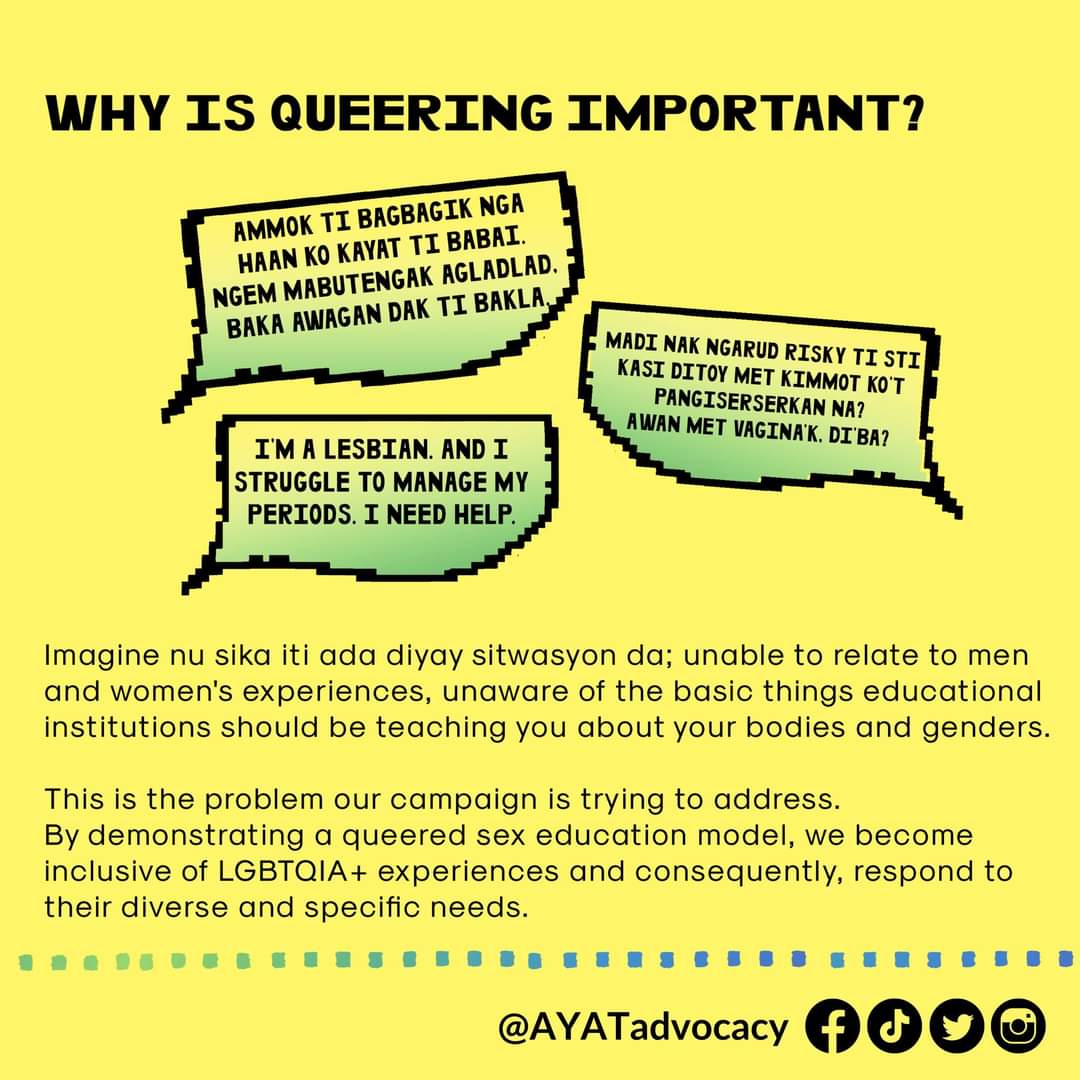 AYATadvocacy's tweet photo. Know more about our campaign by reading the cards below. Feel free to share your thoughts in the comment section!
#LabesTiSellepet #BeyondTheNorm
#SexEducation #QueerTogether #ChooseSafer https://t.co/PhSpXTNJW3