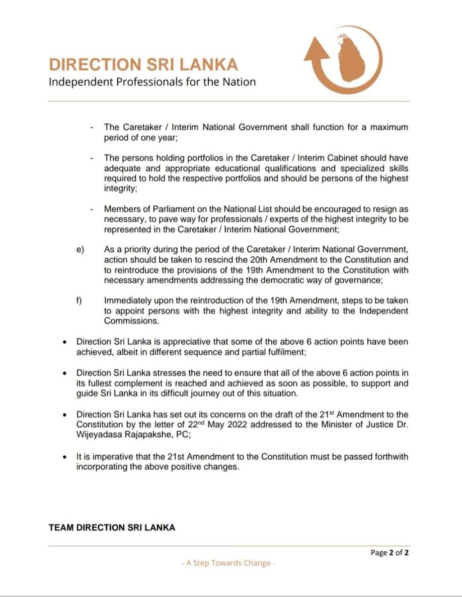 DirectionsSL's tweet photo. Position of #DirectionSriLanka on the present situation in #lka
#ProfessionalsSL
#ProtestLK
#EconomicCrisisLK https://t.co/wODx5FJVSf