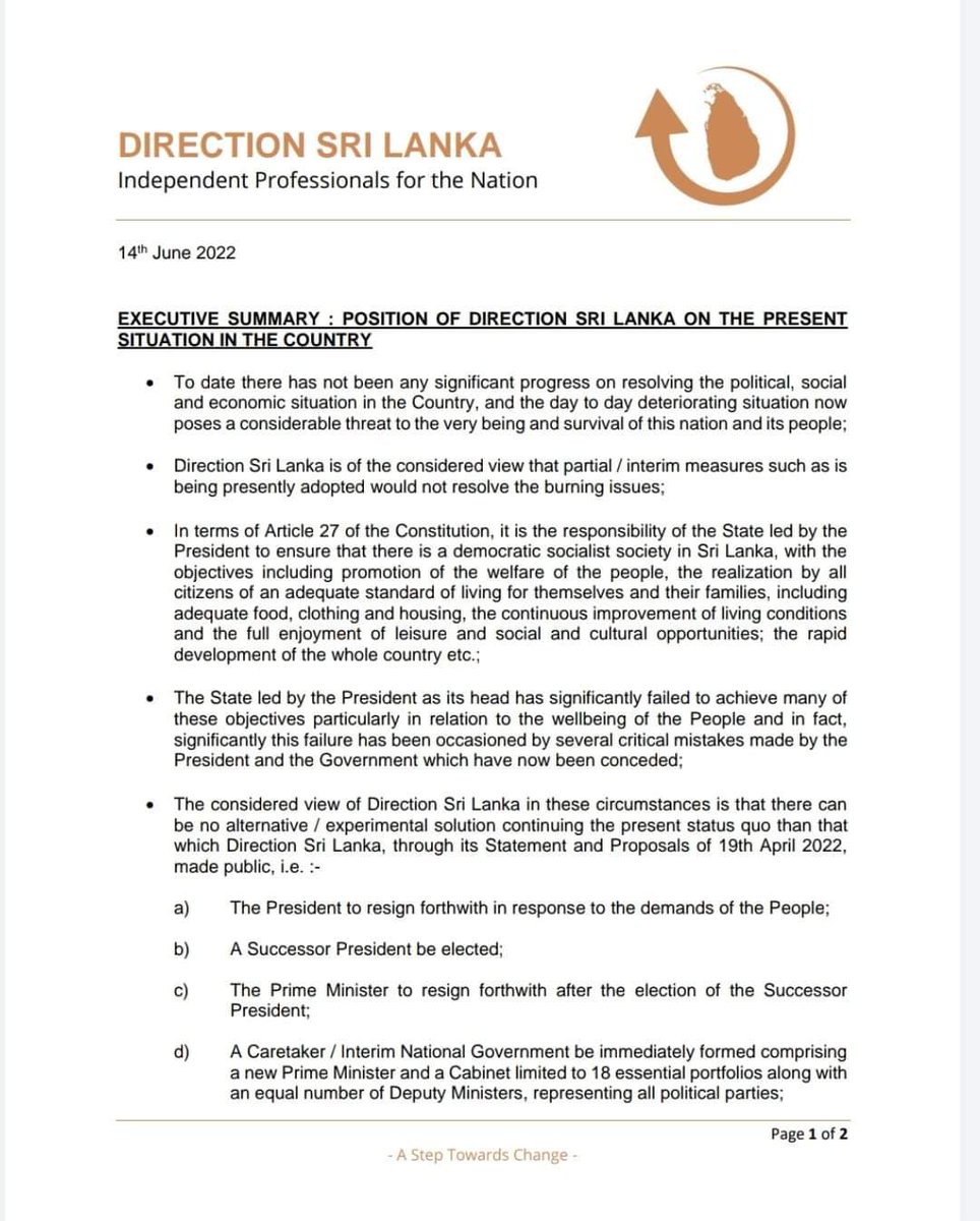 DirectionsSL's tweet photo. Position of #DirectionSriLanka on the present situation in #lka
#ProfessionalsSL
#ProtestLK
#EconomicCrisisLK https://t.co/wODx5FJVSf
