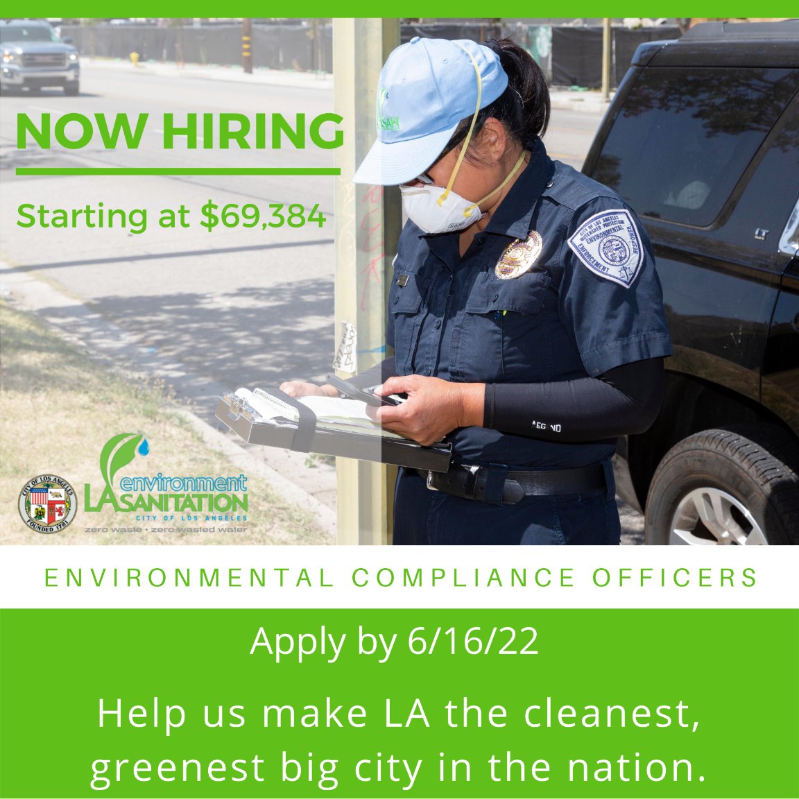 LA Sanitation & Environment ♻️💧🌳 on Twitter: "We're hiring Environmental  Compliance Officers! Please apply before June 16. https://t.co/4BZi6dwLk9  #cityjob #governmentjob #greenjob #publicservice #civilservice #publicworks  #sanitation #environment ...