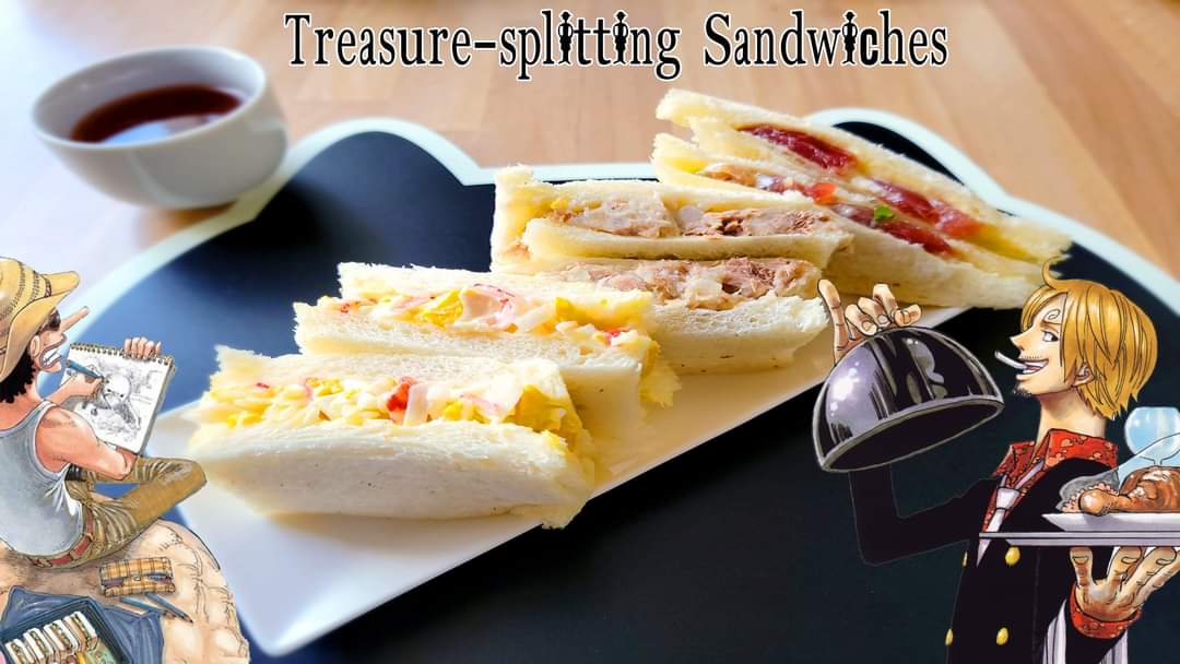 Syrix0's tweet photo. The Straw Hat Pirates haven't found "One Piece" yet but they did eat "Treasure Splitting Sandwiches." It's a recipes Sanji wrote down in the official One Piece Pirate Recipes Cookbook which I made and reviewed. 

Enjoy making it &amp; eating it too https://t.co/uY9pNlcWnO https://t.co/69775GayfG