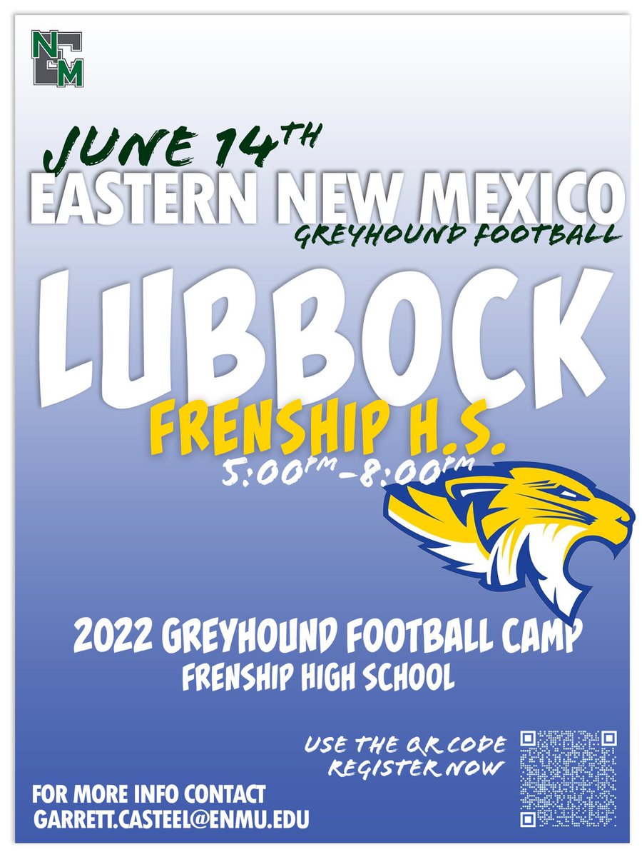 I’ll be attending the ENMU camp at Frenship tomorrow. Couldn’t be more excited! <a href="/CoachWhiteDB1/">Coach White</a> @CoachLewisENMU <a href="/ENMUFootball/">Eastern New Mexico University Football</a>