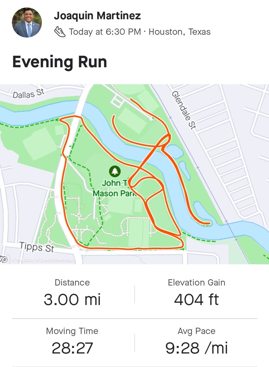 JMartinez4Hou's tweet photo. Putting in miles at the Shark Tank, while Julian has football training... its important to stay consistent in every aspect in life!
"Look, God—it's the same me"
#gbvrunner #bayougreenways #masonpark #braysbayou https://t.co/9TUSG6DTRB