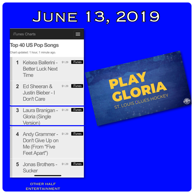 ammunition Shaded Herske Laura Branigan on Twitter: "#OTD #iTunes #Chart 6/13/2019-#LauraBranigan's  #iconic #Gloria returned to iTunes Top 40 US #Pop chart while victory  anthem for #STLBlues. Peaking at #3 on 6/13, the day after Blues