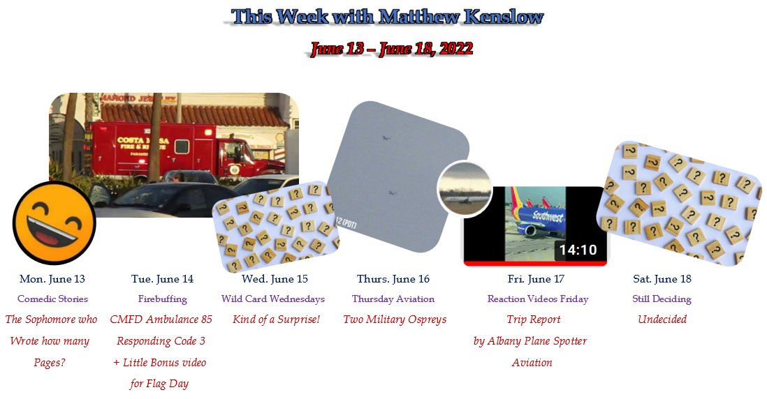 KenslowMatthew's tweet image. This Week with Matthew Kenslow, June 13 - June 18, 2022. #firebuffing #comedy #comedicvideos #jff #military #ospreys #militaryosprey #reactionvideos #planespotting #aviation