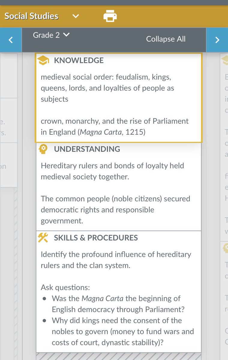 Looked through the resources for the new #abed curriculum &amp; I found this “vocabulary check for understanding” for Grade 2.  Imagine doing this check in ELA before recess, then coming back to Social Studies to discuss whether the Magna Carta was the beginning of English democracy.