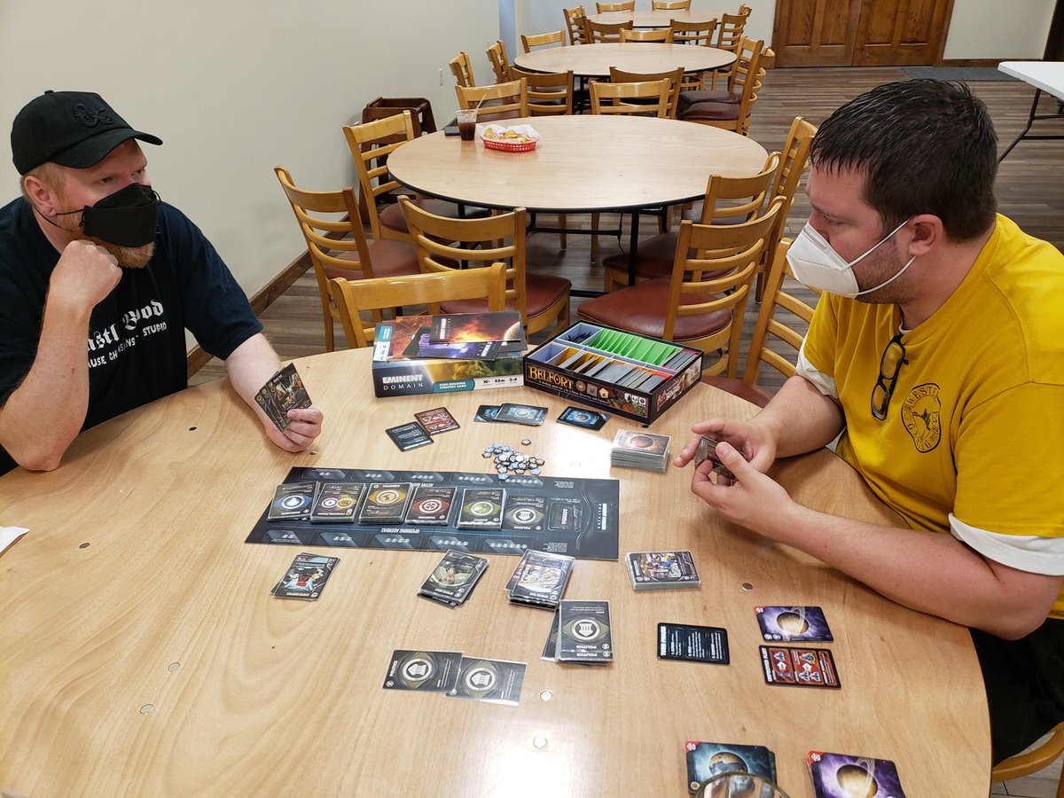 ATG_Brian's tweet photo. One of my favorites from our Mon Valley Gaming meetup: Eminent Domain with the Escalation Expansion. I backed the original Kickstarter and it’s one of my most played games. https://t.co/SPzbAnSjFf