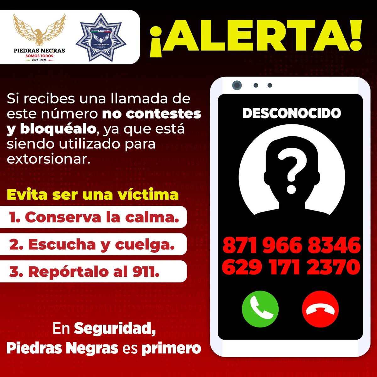 metrofox1's tweet photo. MUCHA PRECAUCION.! no contestes si te marcan de estos números 8719668346 o 6291712370 es una extorsión. https://t.co/SKWvOi09jI