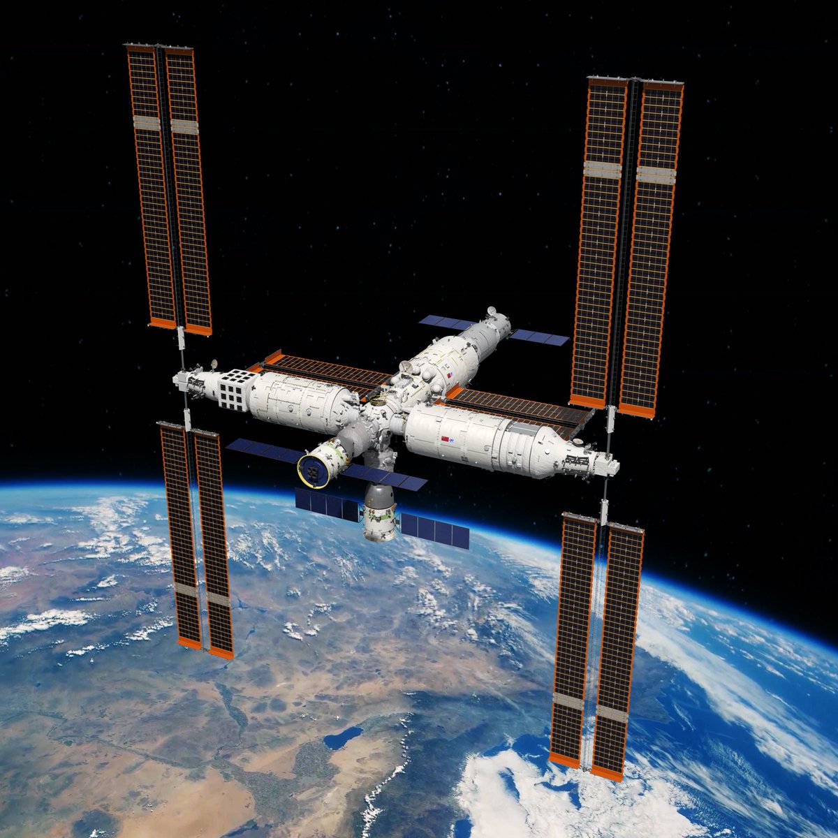 ImAstroNana's tweet photo. China will complete the construction of its space station around 2022. The space station will be a T shape with the Tianhe core module at the center and a lab capsule on each side. The core module - at 16.6 meters long and 4.2 meters in diameter https://t.co/gdPyQnOvZQ