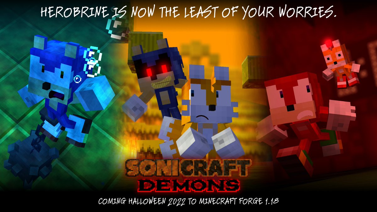 EnderPreston's tweet photo. A new #SoniCraft add-on is coming out this Halloween! It'll feature many different Sonic-inspired creepypastas, from old urban legends like Tails Doll to new FNF-era favorites like Sink! (Proper credit will be given to the original creators, of course.) #sonicexe https://t.co/urNoUp7Ip9