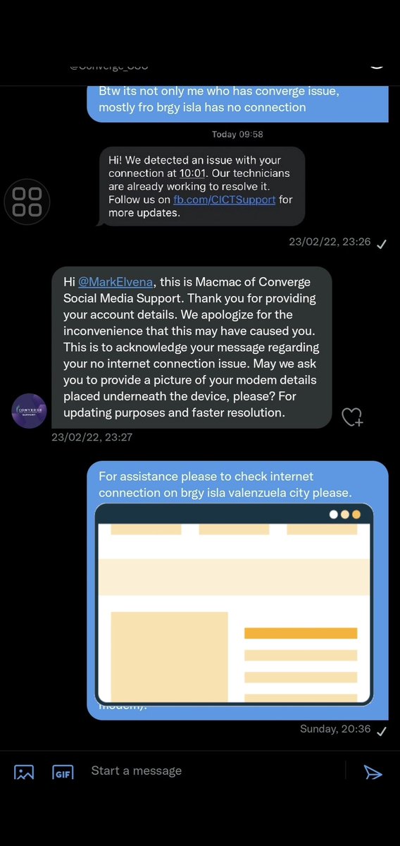 MarkElvena's tweet photo. @Converge_CSU You guys keep on sending the same template. Ang tanong, nagbabasa ba kayo? https://t.co/hKZoiYqFB0