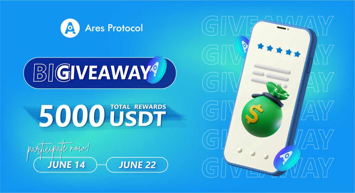 🔥BIG#Giveaway+Ares Protocol
🎉5000 USDT are waiting for you.

For entry:
1⃣Follow  
2⃣RT + Tag 3 friends
3⃣Join TG: t.me/AresProtocolLab
4⃣Join the Discord: tinyurl.com/ares00

✅Complete the form
forms.gle/1MJC48SDtSG6nm…
🗓14-22 June 2022, 10:00pm