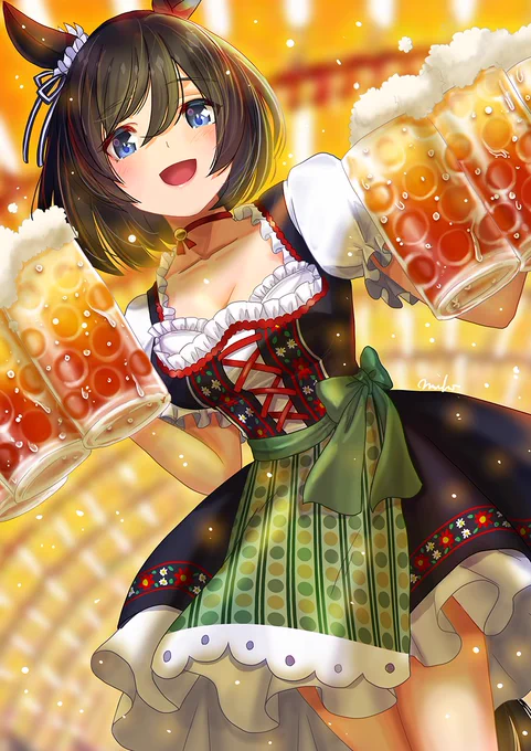 エイシンフラッシュinオクト-バーフェスト

ドイツというか世界最大のビール祭ですが本場だと酒造所が各自テントを出してテント内でのみビールが飲める仕組みにらしく朝から気合入れてかないと席も確保できない大盛況なんだそうな。

9月後半～10月前半の2週間ミュンヘンで開催だそうです。

#ウマ娘 