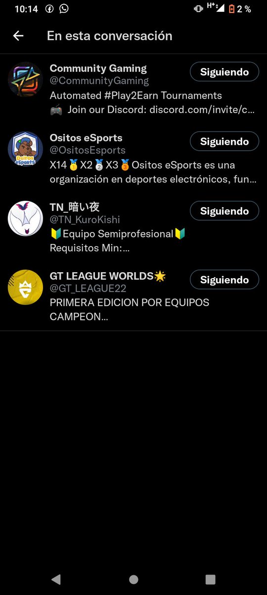 @GT_LEAGUE22 <a href="/CommunityGaming/">Community Gaming</a> <a href="/OsitosEsports/">Ositos eSports</a> <a href="/TN_KuroKishi/">TN_暗い夜</a> QUEREMOS PARTICIPAR
EQUIPO:ETERNAL WARRIORS
PAÍS LATAM