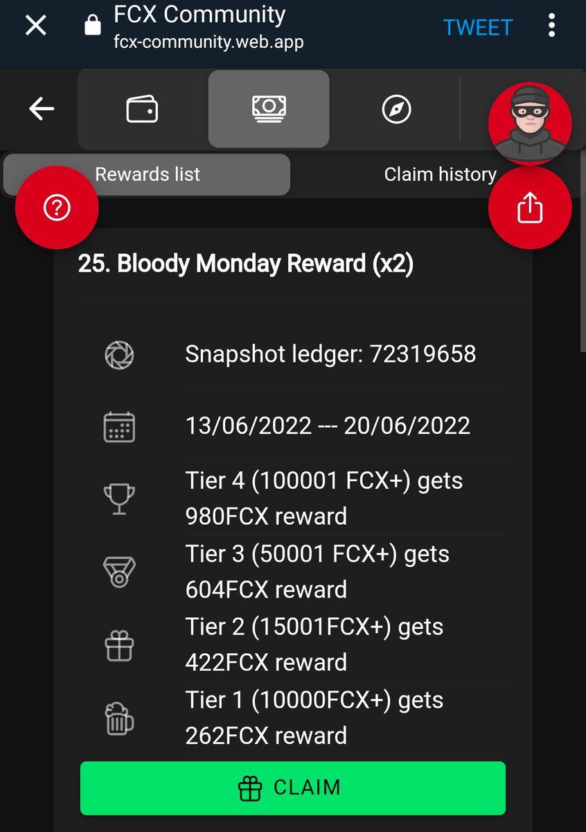 #FCXCommunity #FCX Claim your "Bloody Monday Reward"
👇👇👇
fcxcoin.xyz
Comment with your screenshot reward for random tips. Thanks @FCX_Focus 💪🚀