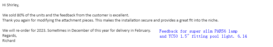 shirleykappar's tweet image. Nice feedback again. I help you, you help me. Business is really a happy thing when customers trust Shirley and be statisfied with our pool lights.

Thanks a lot, dear. June 14, 2022

#poollight #piscinaled #piscine #swimmingpool #pool #poolandspa #custompool #pentair