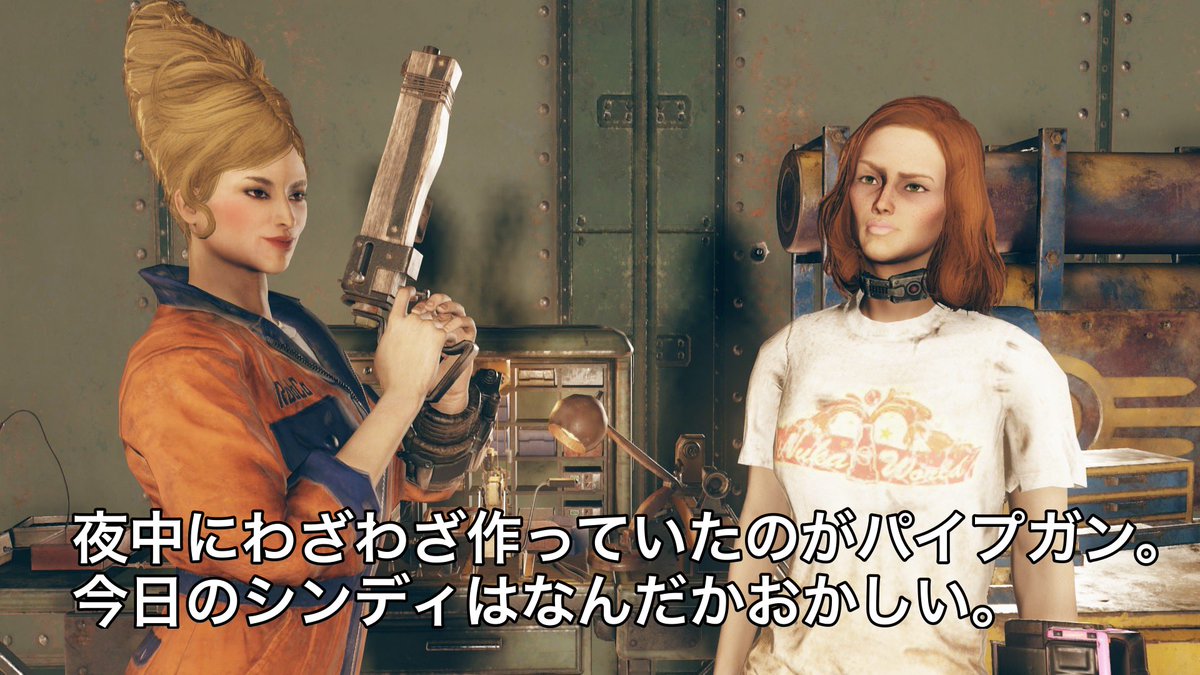 76dareda's tweet photo. 【RP】アンリの手記
夜中ふと目覚めるとシンディがいない。探してみると作業場でパイプガンを作っていた。廃材寄せ集め銃を握っている姿は初めて見た、似合ってない。シンディは働きすぎで疲れているのかもしれない。
#Fallout76 #フォールアウト76 #ELARP #シンディ母との再会 https://t.co/d9n1KMG8H8