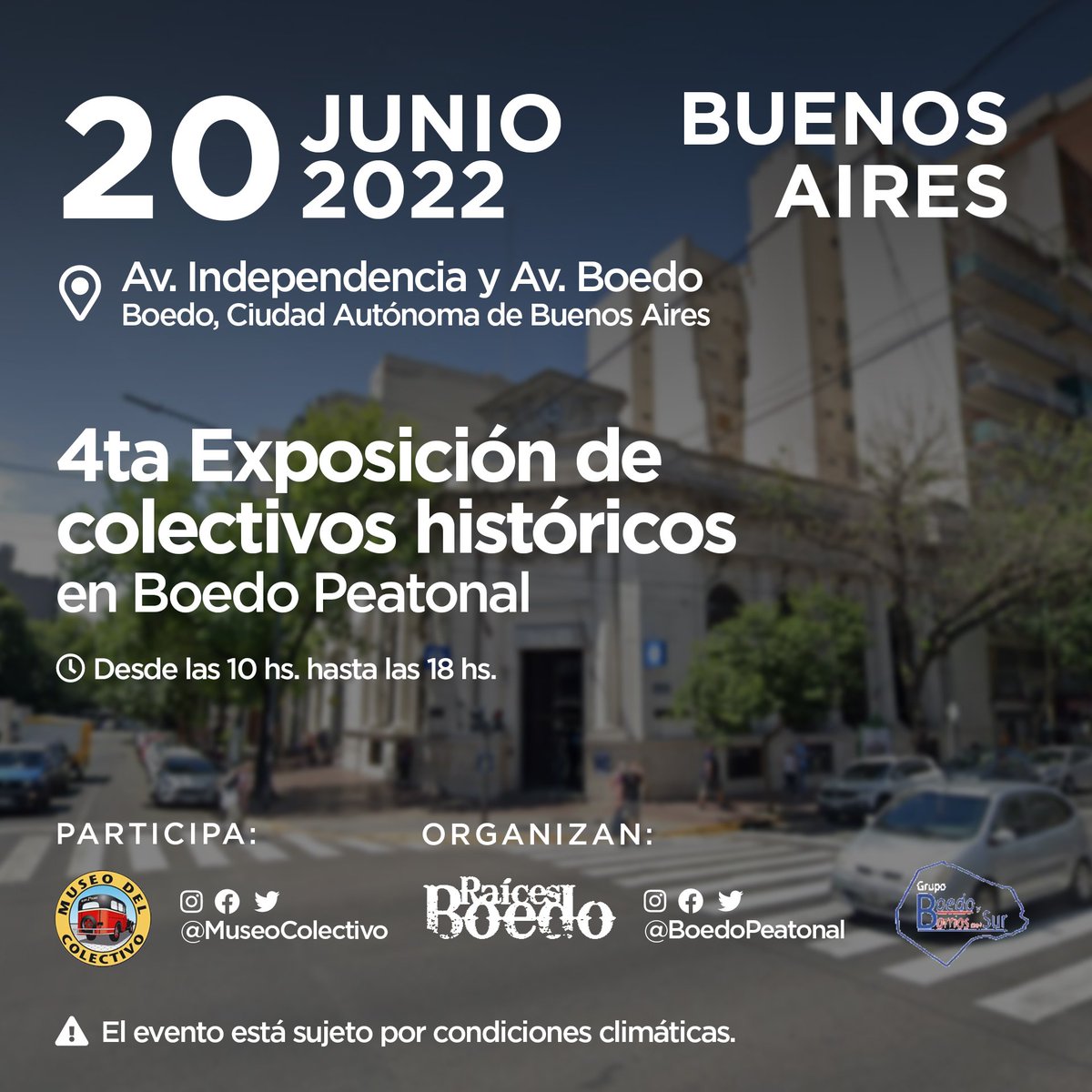 4ta exposición de colectivos históricos, en Boedo Peatonal

📅: Domingo 20/06/2022
🕓: De 10 a 18 hs.
📍: Av  Independencia y Av. Boedo, Boedo, Capital Federal, Buenos Aires

Organizan:
- <a href="/BoedoPeatonal/">Boedo Peatonal</a>
- Grupo Boedo y Barrios del Sur

Participa:
- <a href="/museocolectivo/">Museo del Colectivo</a>