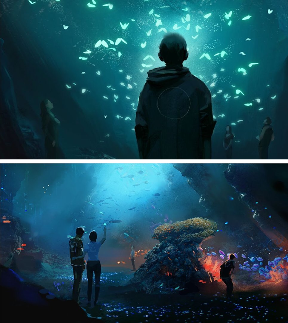 Two *very* early concepts for our experience with <a href="/museumsvictoria/">Museums Victoria</a>. This concept art is purely creative, taking initial ideas and imagining what they could look like. 

Stay tuned to see how the experiences have evolved since we dove deeper into UX, art + technical detail!