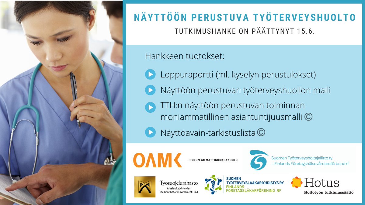 MrJaniR's tweet photo. Näyttöön perustuva TTH-hankkeemme loppuraportti on nyt julkaistu @oamk_ouas journalissa: https://t.co/OVTiDogXG9 Kiitos rahoituksesta @TSRahasto ja hatun nosto kumppaneille @STLYry, @Tyoterveyshoit ja @HotusFI. Kaikki mukaan miettimään kuinka saadaan #näyttökäyttöön #EBM https://t.co/S4Cj7GStJT