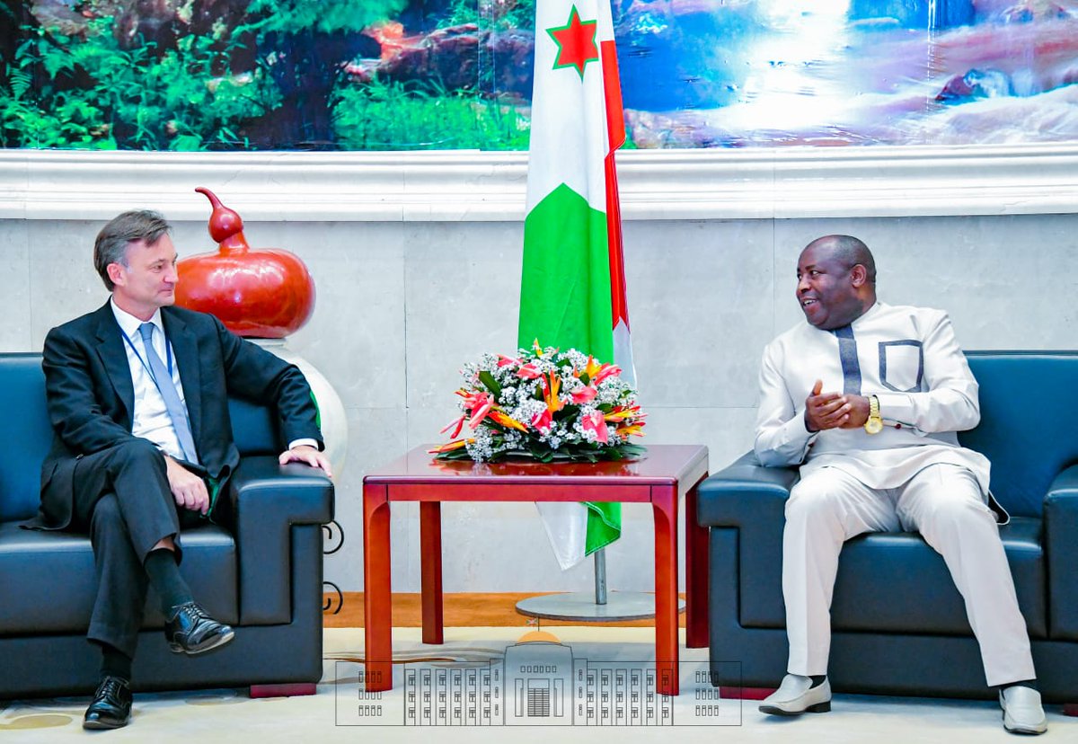 NtareHouse's tweet photo. Le Chef de l'Etat SE Evariste #Ndayishimiye vient de recevoir en audience, au Palais @NtareHouse, M. @jeremieblin, Ambassadeur de la #France au #Burundi. Leurs échanges ont porté essentiellement sur le renforcement de leurs relations  dans plusieurs domaines: Éducation, santé,... https://t.co/gHInWjXHVk